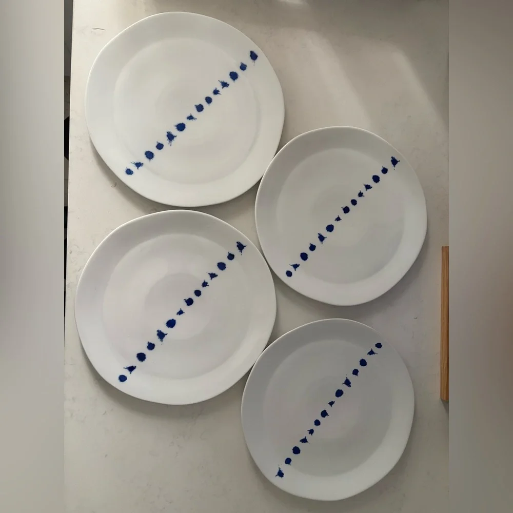 West Elm Blue Splatter Dinner Plate - 4